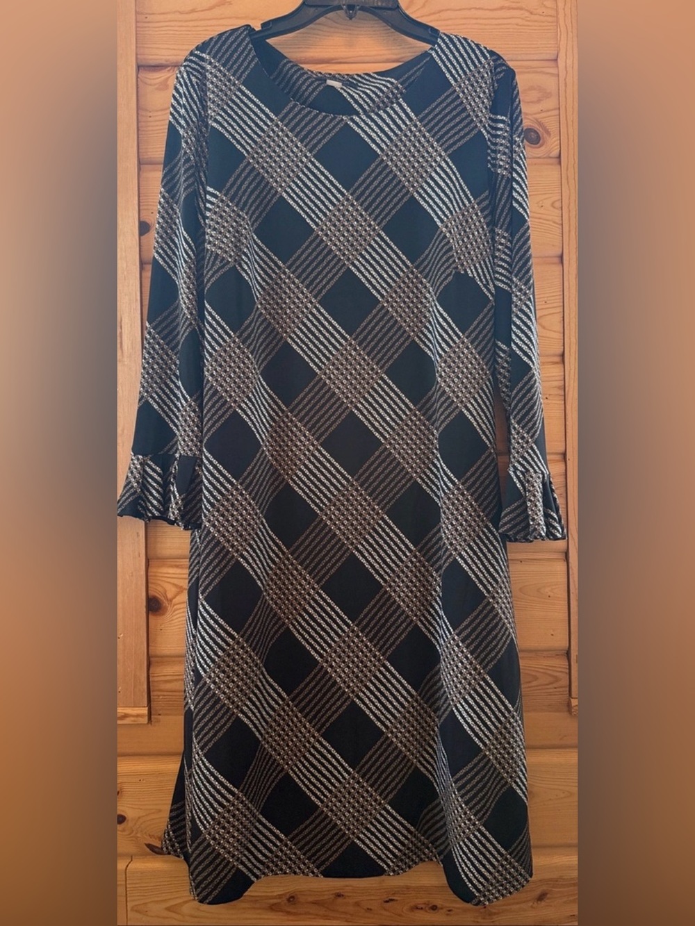 Tommy Hilfiger Black, Bronze, White Plaid A-Line Dress Size 14